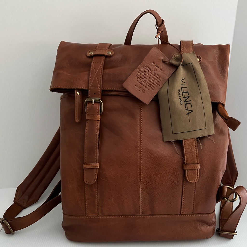 Vilenca Holland Authentic Gen Leather Backpack Bag W/Padded Lthr Straps Unisex